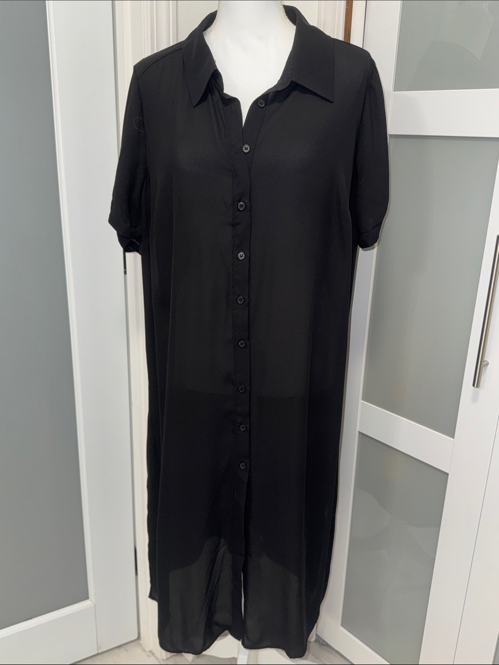 Lane Bryant Black Short-Sleeve Button-Front Shirt Dress